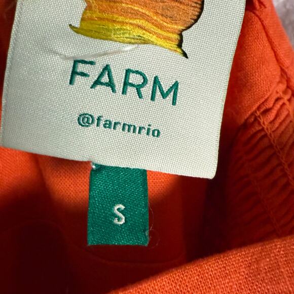 Farm Rio Orange Smocked Linen Blend Sleeveless Resort Midi Sun Dress Size Small - Picture 16 of 16